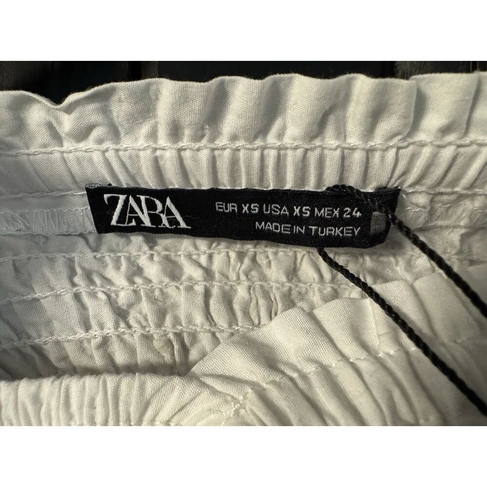 ZARA White Peasant Square Neck Puff Long Sleeve Smocked Cotton Blouse XS